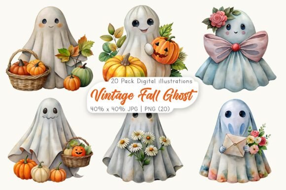 Download Vintage Fall Ghost Clipart Bundle - Bundle Collection