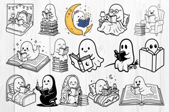 Download Ghost Reading Books SVG Bundle - Bundle Collection