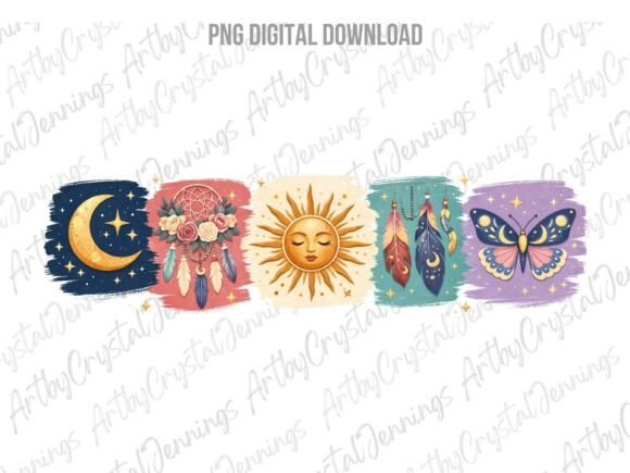 Download Celestial Boho Sun Moon Feathers PNG - Celestial boho Collection