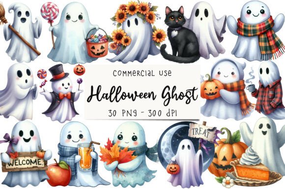 Download Halloween &amp; Fall Ghost Clipart Bundle - Bundle Collection