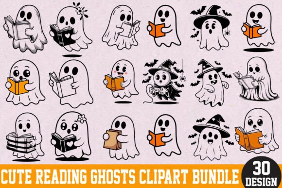 Download Cute Reading Ghosts Clipart Bundle. - Bundle Collection