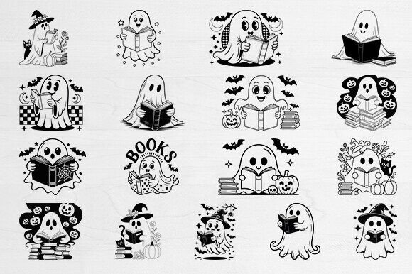 Download Ghost Svg Bundle,Ghost Reading Books Svg - Bundle Collection